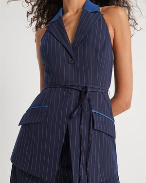 River Island Womens Waistcoat Blue Denim Hybrid Pinstripe