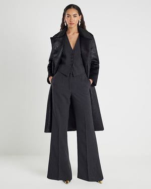 River Island Womens Waistcoat Black Sleeveless Pinstripe Cropped Top