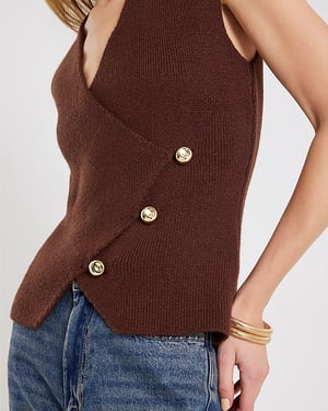 River Island Womens Waistcoat Brown Knitted Asymmetric Top