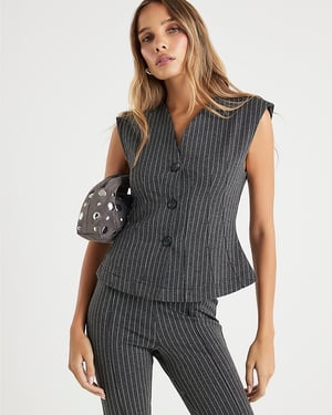 River Island Womens Waistcoat Black Pinstripe Sleeveless Top