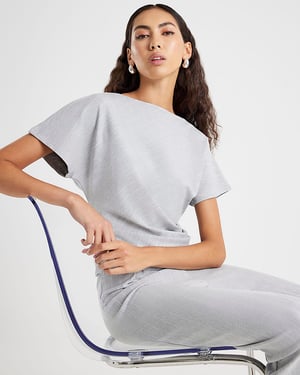 River Island Womens T-Shirt Grey Pinstripe Ruched Boat Neck