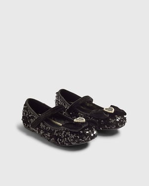 River Island Girls Ballet Pumps Black Sequin Shoes