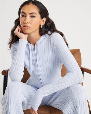 River Island Womens Hoodie Blue Long Sleeve Cable Knit