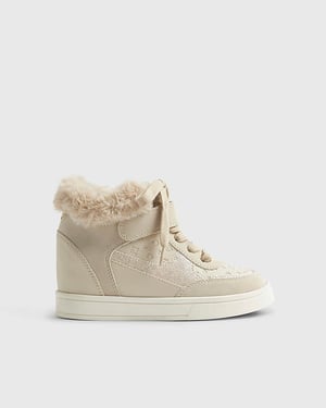 River Island Girls Trainers Beige Wedge High-Top Sneakers