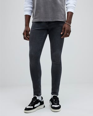 River Island Mens Skinny Jeans Black Spray On