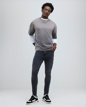River Island Mens Skinny Jeans Black Spray On