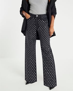 River Island Womens Straight Jeans Black Mirror Studded Relaxed Denim