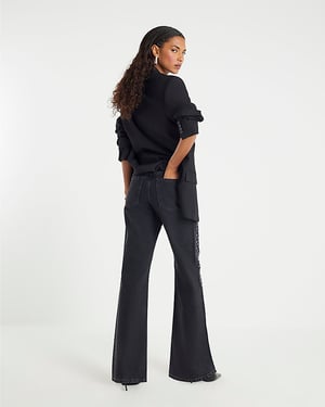 River Island Womens Straight Jeans Black Mirror Studded Relaxed Denim
