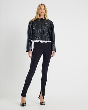 River Island Womens Jacket Black Faux Leather Croc Print Peplum