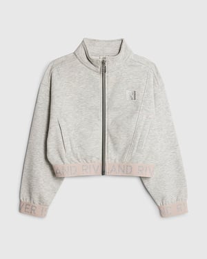 River Island Girls Bomber Jacket Grey RI Waistband