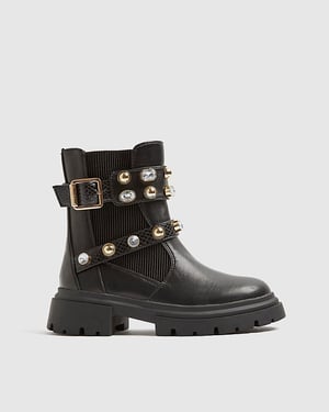 River Island Girls Chelsea Boots Black Gem Strap
