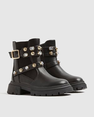 River Island Girls Chelsea Boots Black Gem Strap