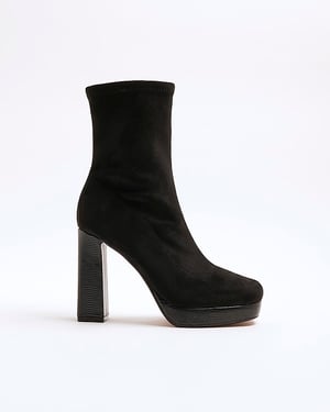 River Island Womens Sock Boots Black Faux Suede Platform
