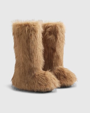 River Island Womens Boots Brown Faux Fur Round Toe