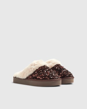 River Island Womens Mule Slippers Brown Sequin