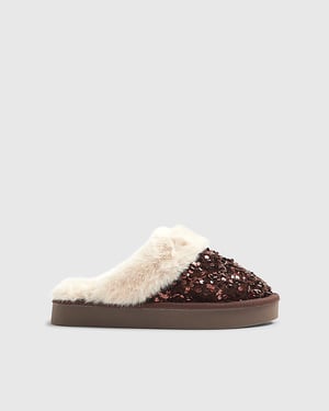 River Island Womens Mule Slippers Brown Sequin
