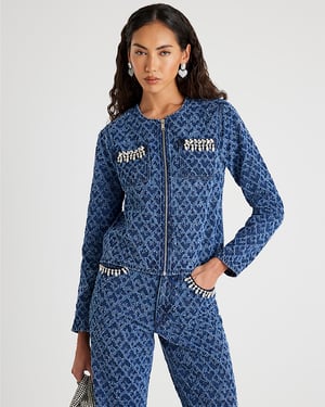 River Island Womens Jacket Blue Long Sleeve Embellished Boucle