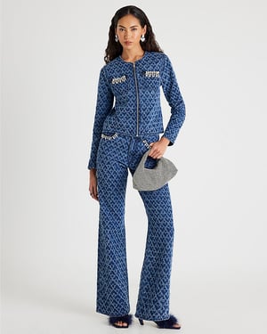 River Island Womens Jacket Blue Long Sleeve Embellished Boucle