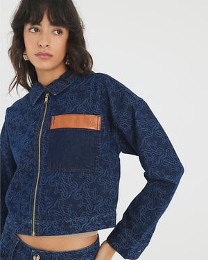 River Island Womens Jacket Blue Denim Monogram Print