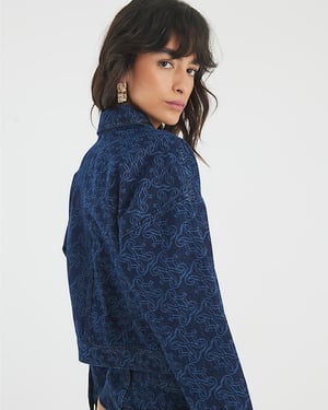 River Island Womens Jacket Blue Denim Monogram Print