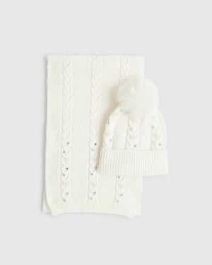 River Island Womens Hat & Scarf Set Cream Diamante 2 Piece