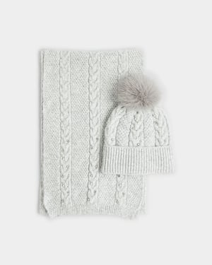 River Island Womens Hat & Scarf Set Grey Diamante 2 Piece