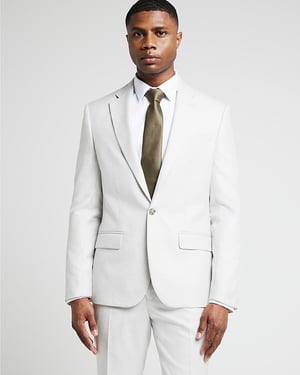 River Island Mens Suit Jacket Cream Slim Fit Textured