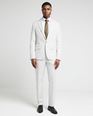 River Island Mens Suit Jacket Cream Slim Fit Textured