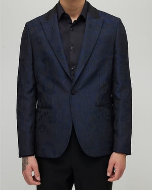 River Island Mens Suit Jacket Navy Slim Fit Floral Jacquard