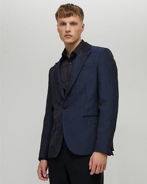 River Island Mens Suit Jacket Navy Slim Fit Floral Jacquard
