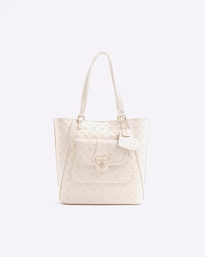 River Island Girls Shopper Bag Cream Heart Lock Pocket