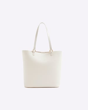 River Island Girls Shopper Bag Cream Heart Lock Pocket