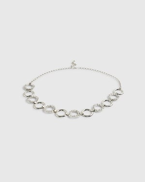 River Island Womens Belt Silver Metal Ring Diamante Embellishment