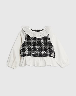 River Island Mini Girls Peplum Top Black Boucle