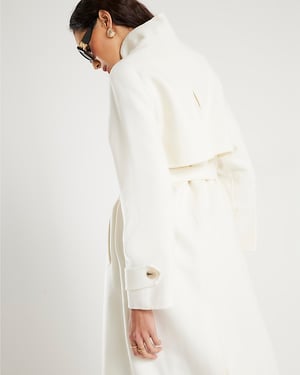 River Island Womens Coat Cream Handmade Wool Blend Funnel Neck
