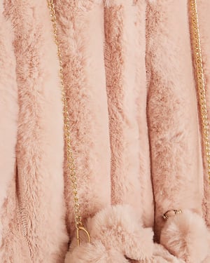 River Island Girls Coat Pink Faux Fur With Bag