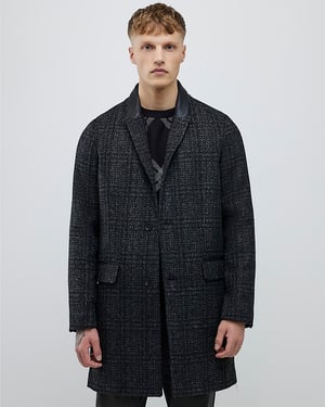 River Island Mens Overcoat Grey Check Collared