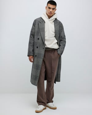 River Island Mens Overcoat Grey Check Double Breasted