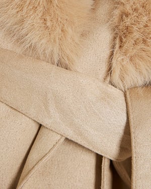 River Island Mini Girls Wrap Coat Beige Suedette Fur