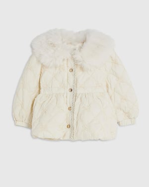 River Island Mini Girls Padded Coat Cream Faux Fur