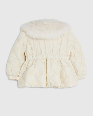River Island Mini Girls Padded Coat Cream Faux Fur
