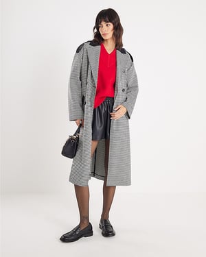 River Island Womens Trench Coat Black Dogtooth Print Tailored