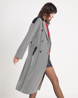 River Island Womens Trench Coat Black Dogtooth Print Tailored