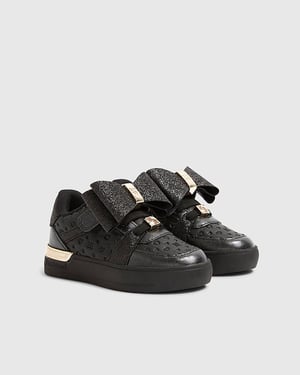 River Island Mini Girls Trainers Black Bow Glitter