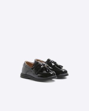 River Island Mini Boys Loafers Shoes Black Patent Tassel
