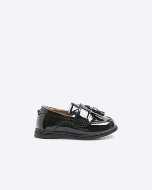 River Island Mini Boys Loafers Shoes Black Patent Tassel