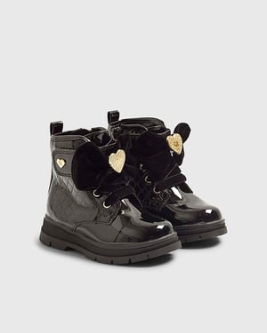 River Island Mini Girls Boots Black Patent Monogram