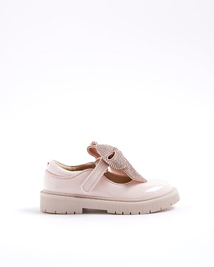 River Island Mini Girls Mary Jane Shoes Pink Diamante Bow