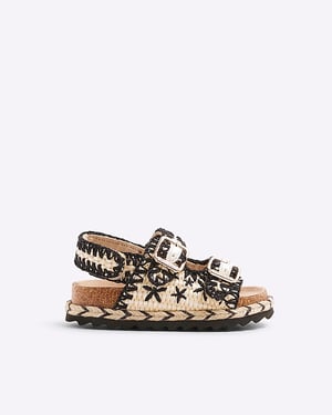 River Island Mini Girls Sandals Black Whipstitch Footbed