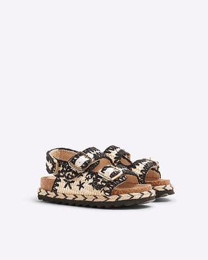 River Island Mini Girls Sandals Black Whipstitch Footbed